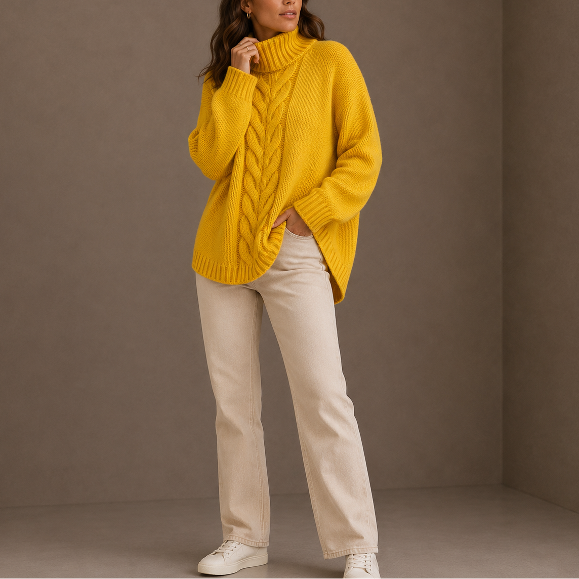 Women's Cable Knit Turtleneck Sweater – Oversized Winter Jumper