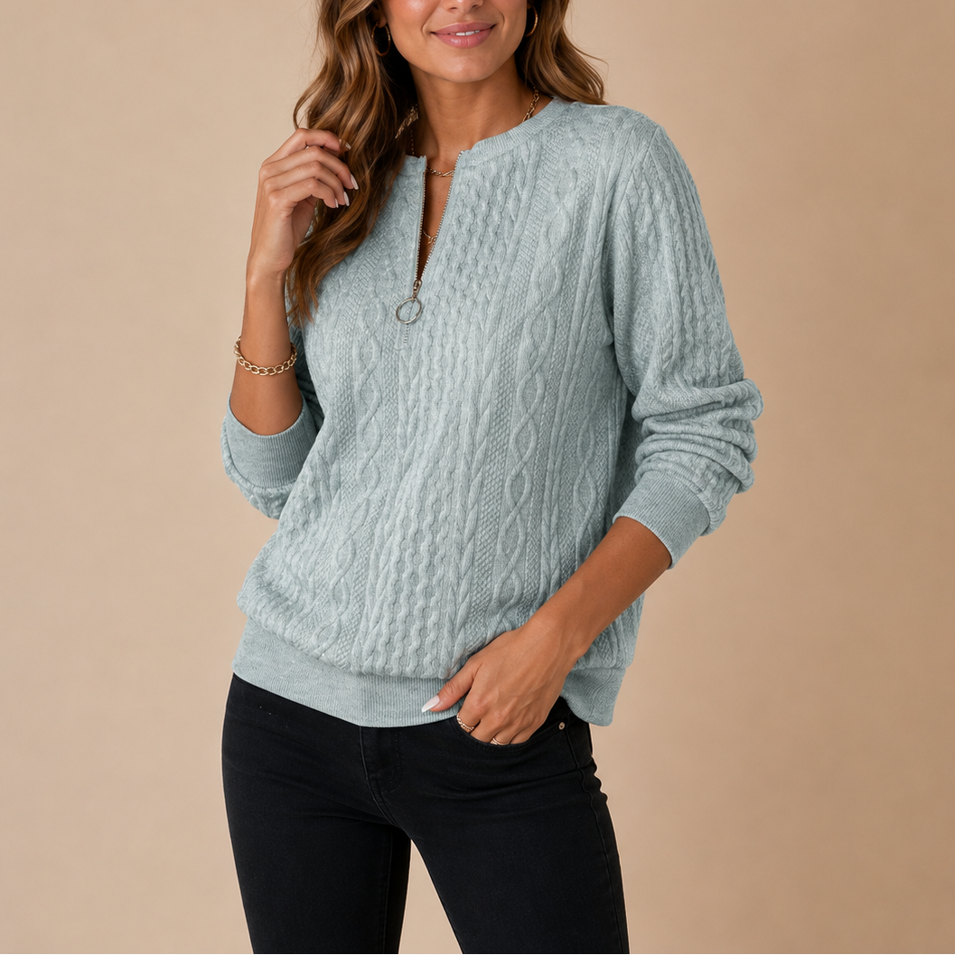 Women's Cable Knit Half Zip Sweater – Casual Winter Pullover