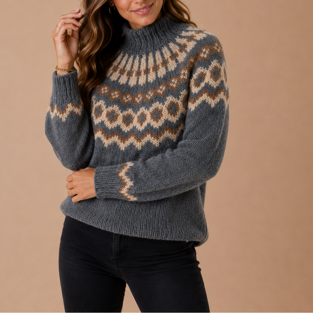 Women's Fair Isle Turtleneck Sweater – Nordic Winter Knit Jumper