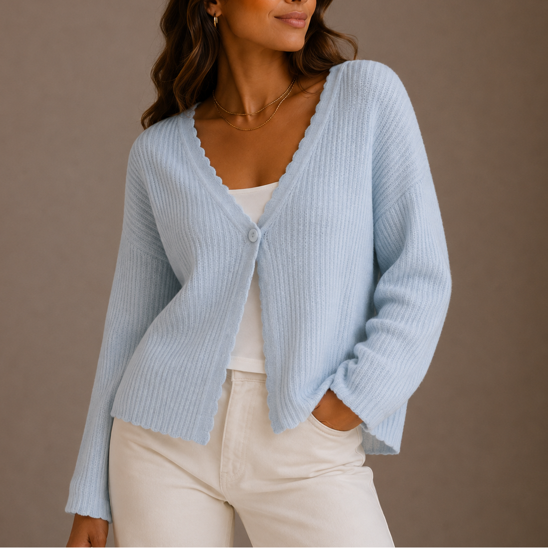 Women's Knit Cardigan – V-Neck Lightweight Button-Up Style