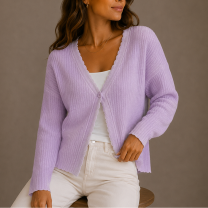 Women's Knit Cardigan – V-Neck Lightweight Button-Up Style