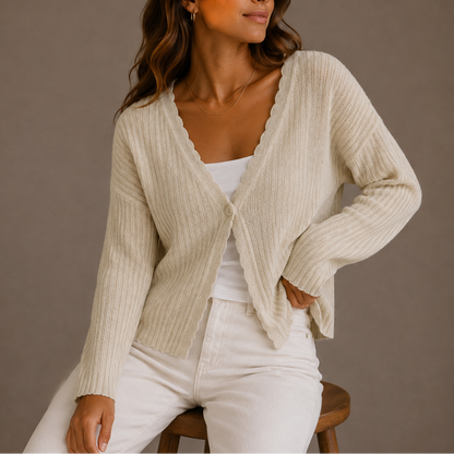 Women's Knit Cardigan – V-Neck Lightweight Button-Up Style