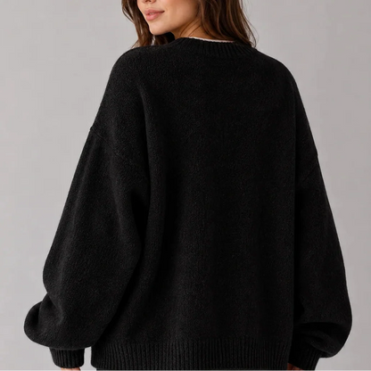 Women's Oversized Knit Jumper – Crew Neck Sweater with Balloon Sleeves
