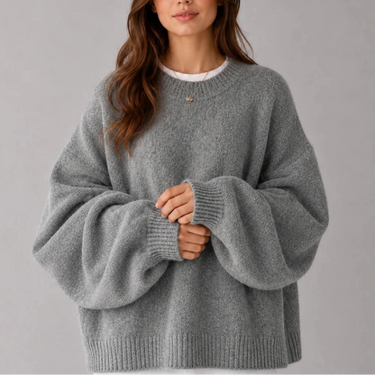 Women's Oversized Knit Jumper – Crew Neck Sweater with Balloon Sleeves