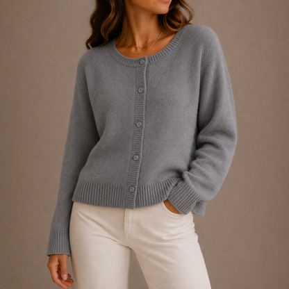 Women's Knit Cardigan – Soft Button-Up Long Sleeve Round Neck Sweater