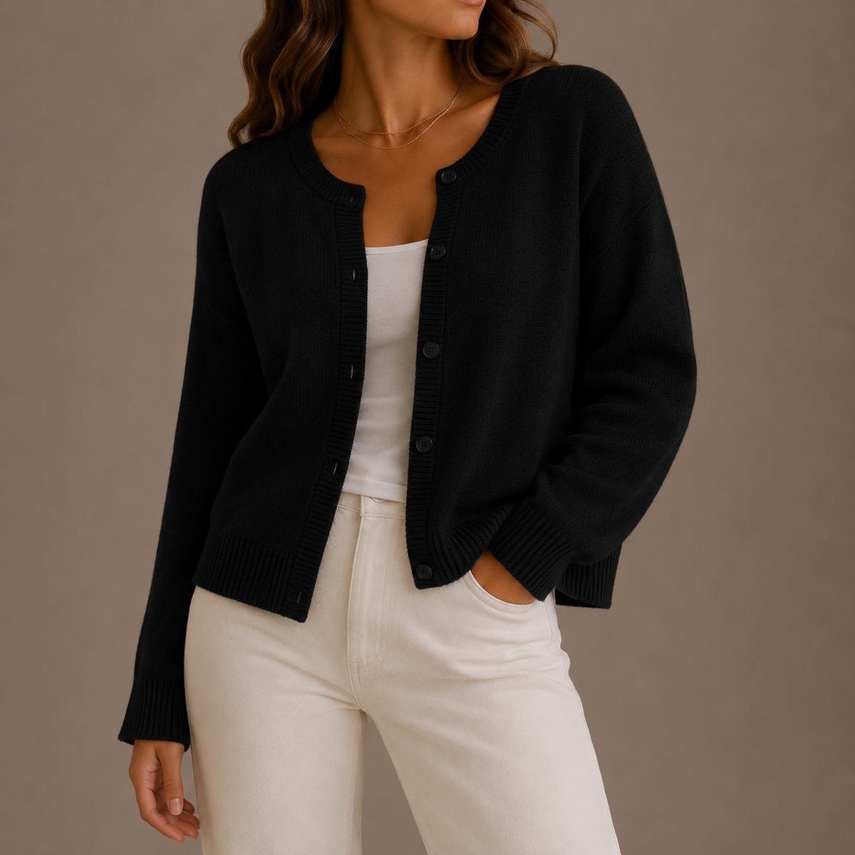 Women's Knit Cardigan – Soft Button-Up Long Sleeve Round Neck Sweater