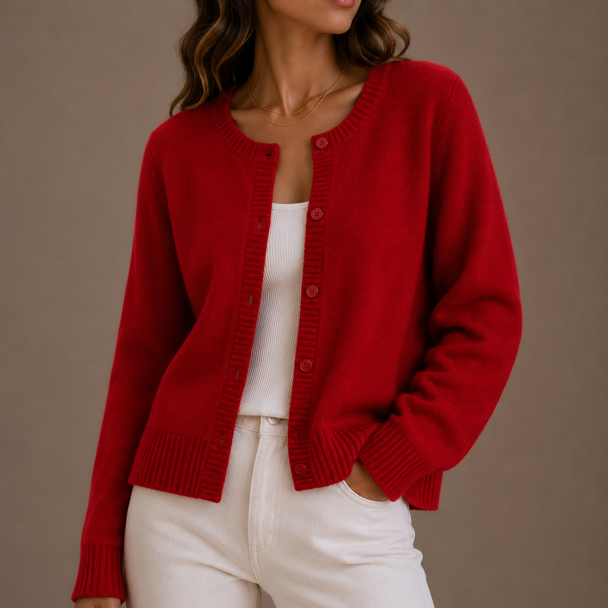 Women's Knit Cardigan – Soft Button-Up Long Sleeve Round Neck Sweater
