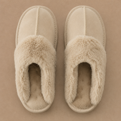 Women's Suede Mule Slippers – Warm Fur Lined Indoor House Shoes