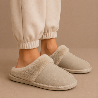 Women's Suede Mule Slippers – Warm Fur Lined Indoor House Shoes