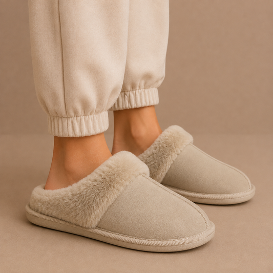 Women's Suede Mule Slippers – Warm Fur Lined Indoor House Shoes