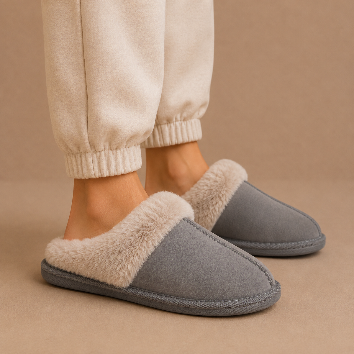 Women's Suede Mule Slippers – Warm Fur Lined Indoor House Shoes