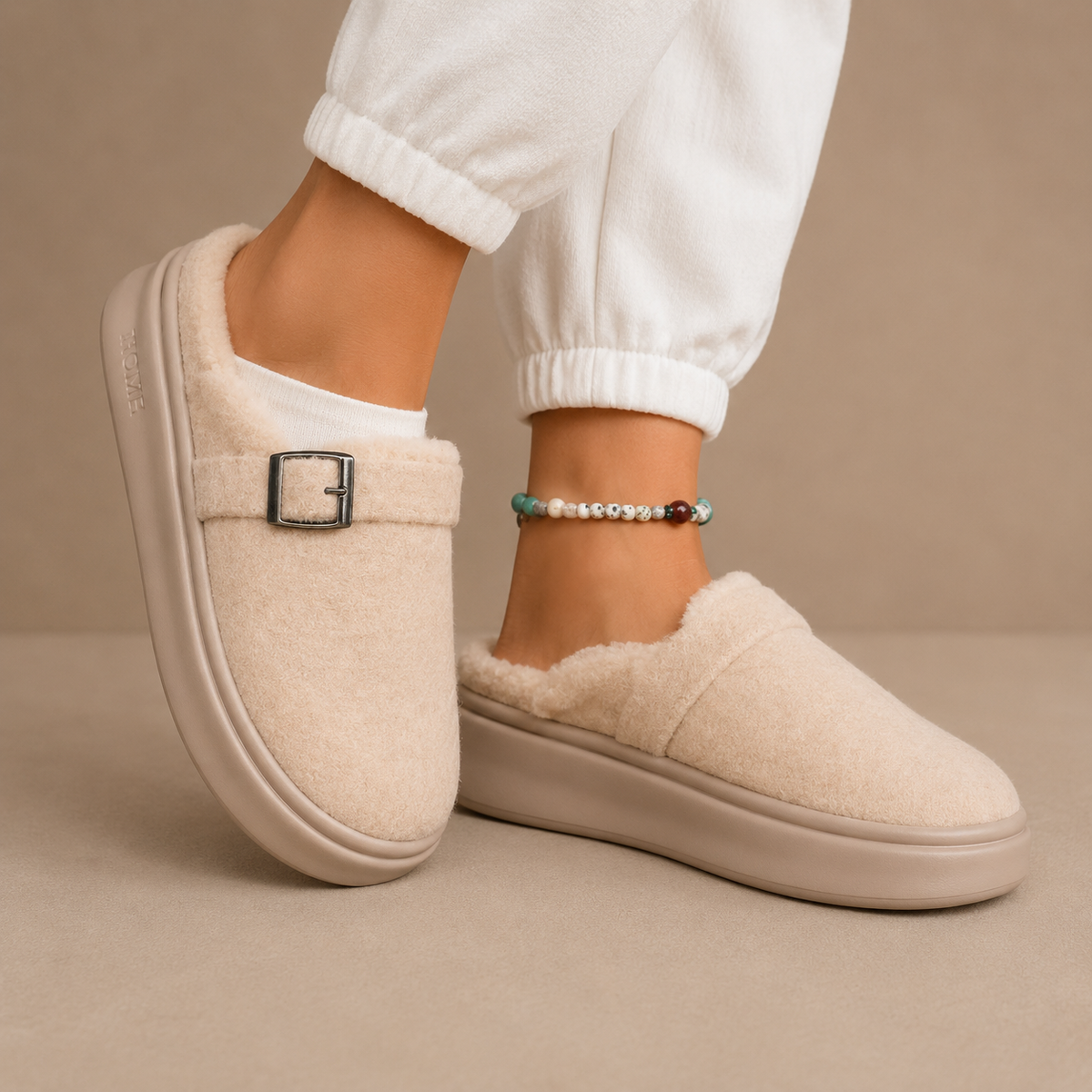 Women's Warm Fleece Slippers – Buckle Cushioned House Shoes
