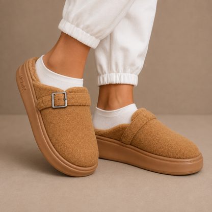 Women's Warm Fleece Slippers – Buckle Cushioned House Shoes