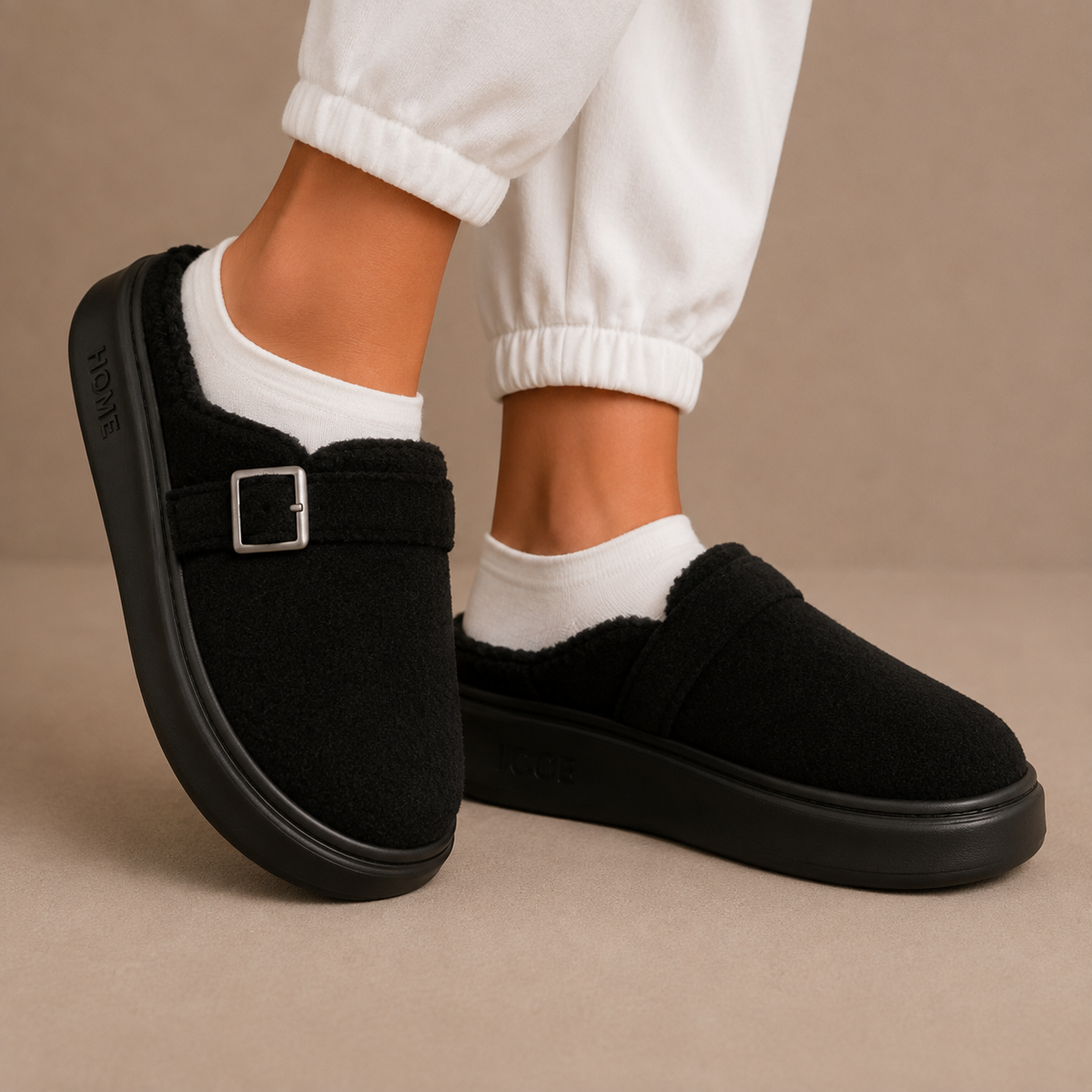 Women's Warm Fleece Slippers – Buckle Cushioned House Shoes
