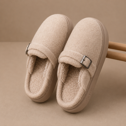 Women's Warm Fleece Slippers – Buckle Cushioned House Shoes