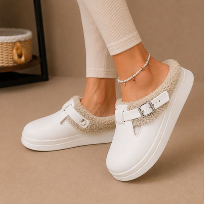 Women's Fleece Lined Slippers – Cushioned Buckle Slip-On Shoes