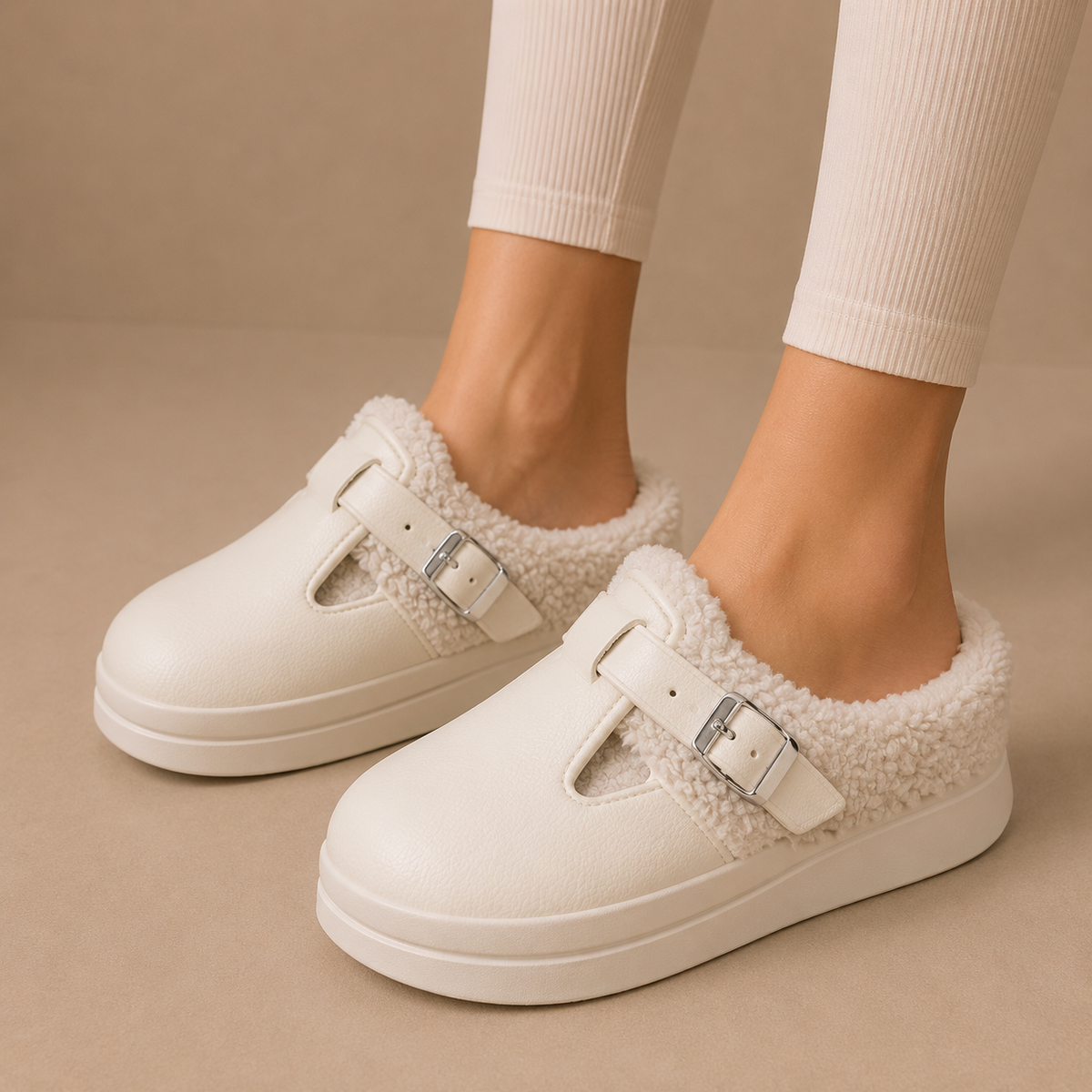 Women's Fleece Lined Slippers – Cushioned Buckle Slip-On Shoes