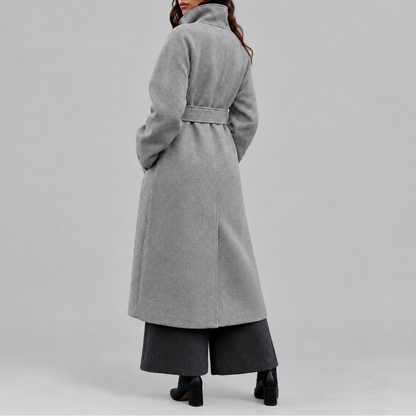 Women's Long Coat | Belted Winter Wrap Coat with Wide Collar