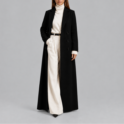 Women's Longline Double-Breasted Coat Warm Winter Overcoat