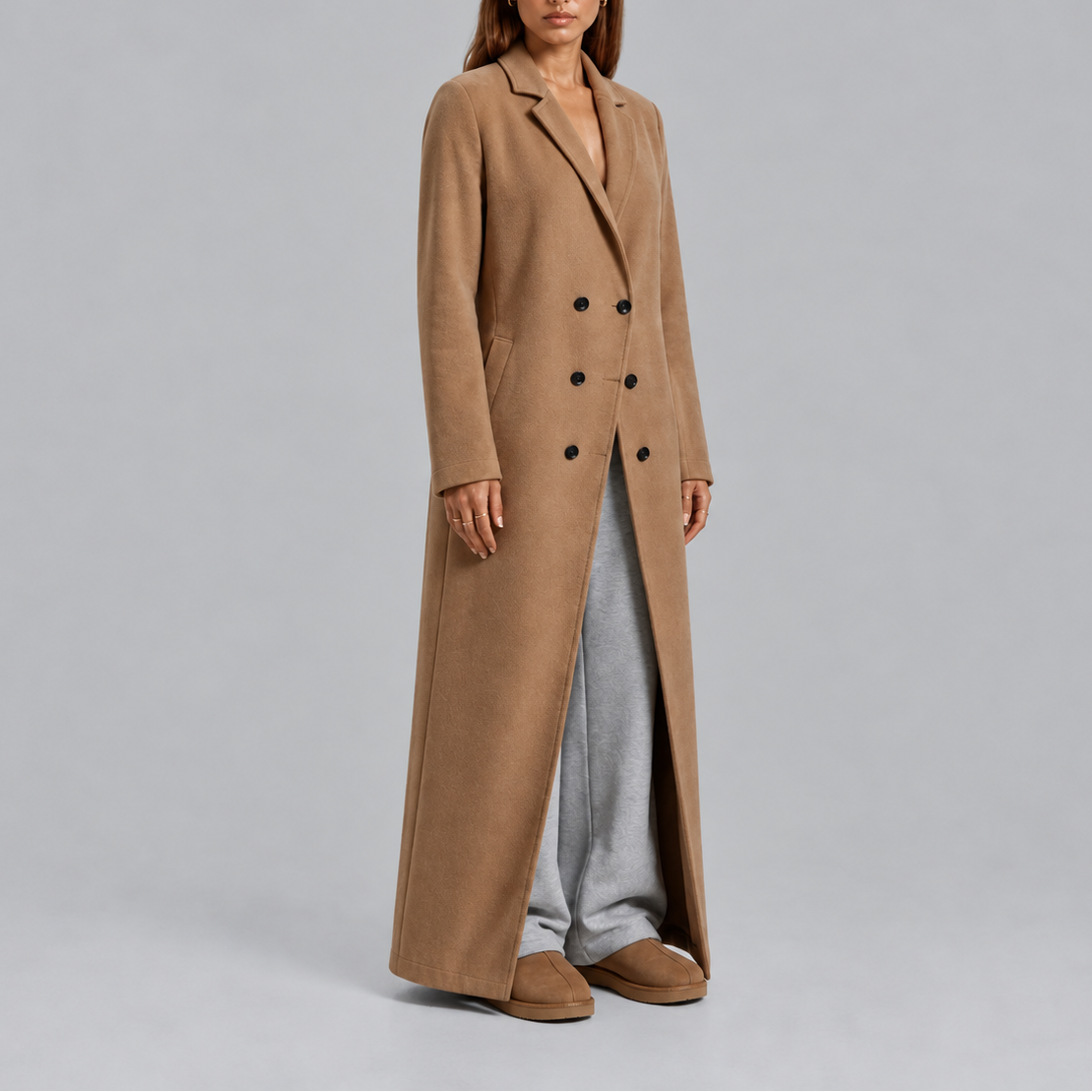 Women's Longline Double-Breasted Coat Warm Winter Overcoat