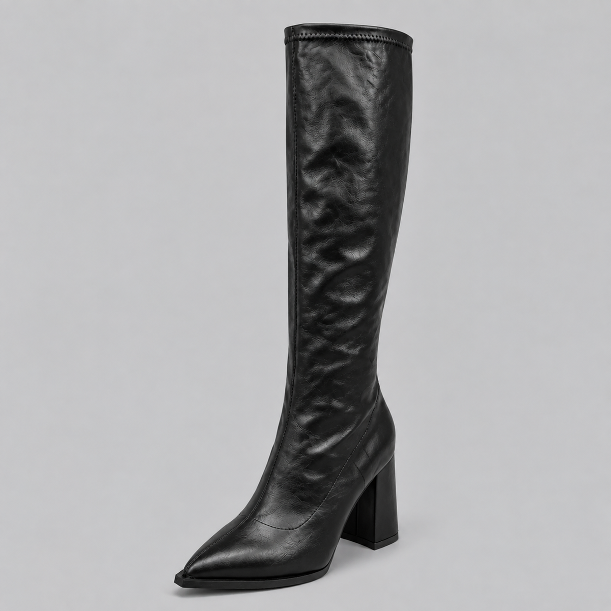 Women's Pointed Toe Knee-High Boots with Chunky Block Heel
