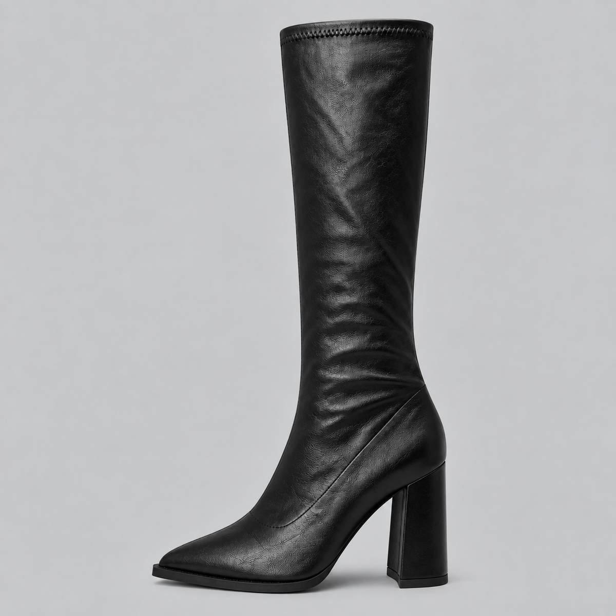 Women's Pointed Toe Knee-High Boots with Chunky Block Heel