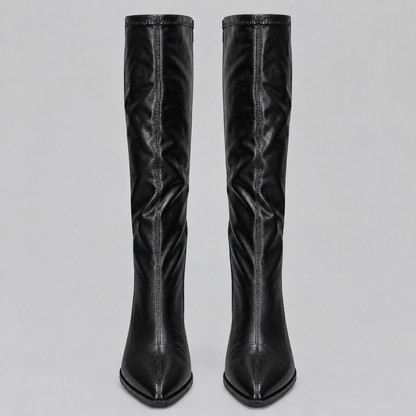 Women's Pointed Toe Knee-High Boots with Chunky Block Heel