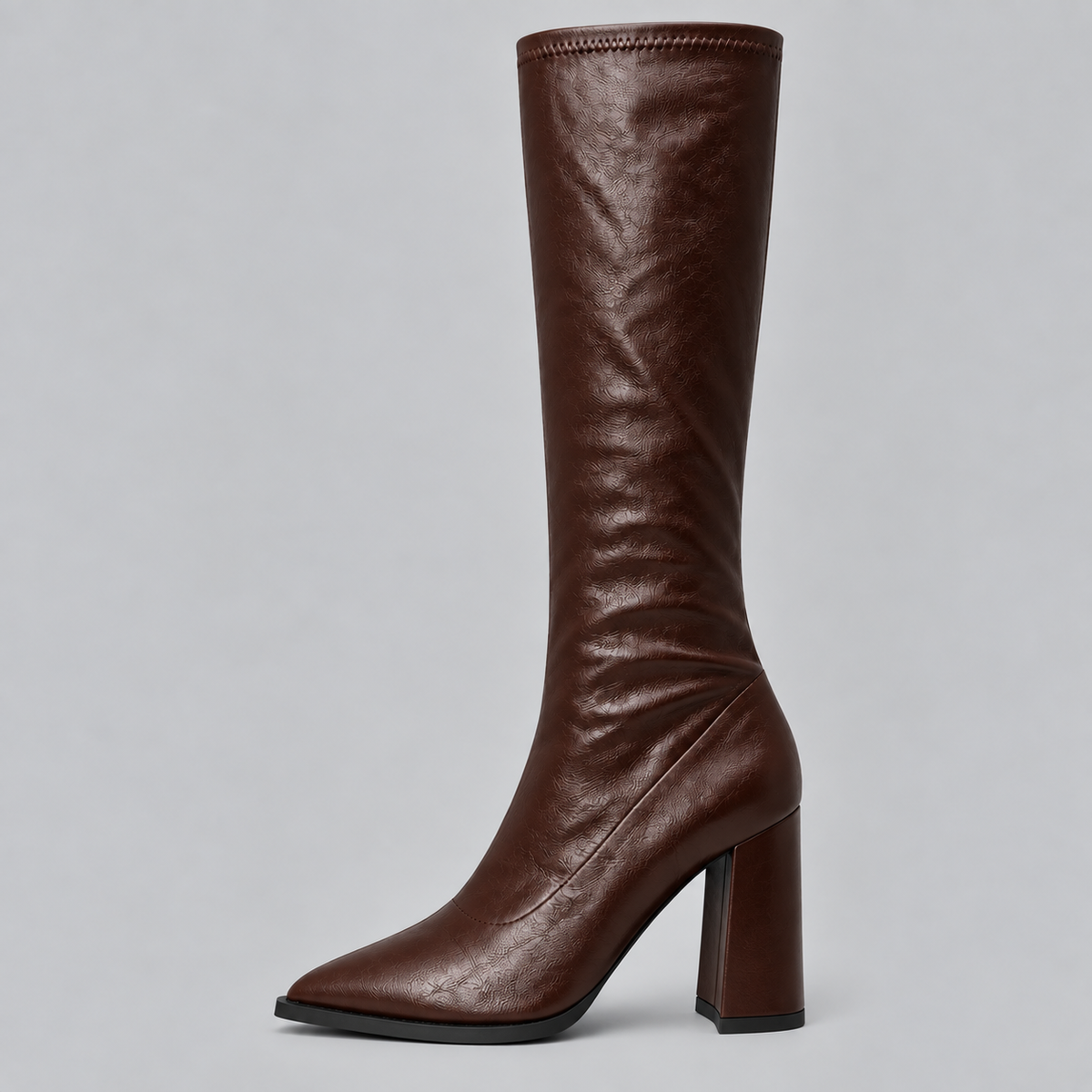 Women's Pointed Toe Knee-High Boots with Chunky Block Heel