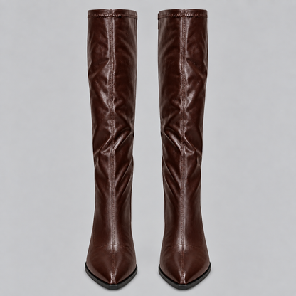 Women's Pointed Toe Knee-High Boots with Chunky Block Heel