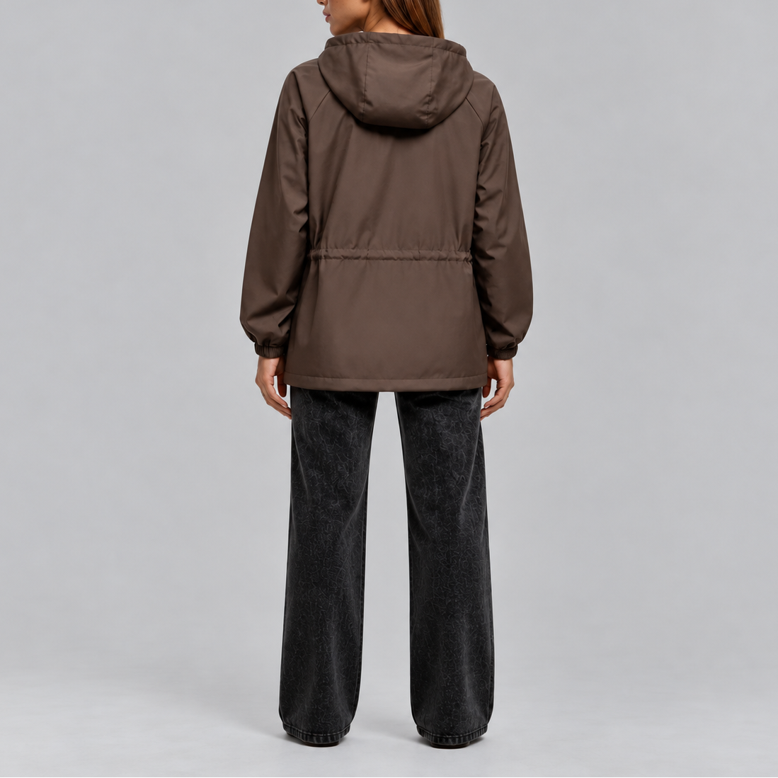 Women's Waterproof Hooded Jacket with Adjustable Drawstring Waist