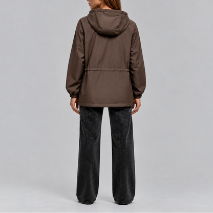 Women's Waterproof Hooded Jacket with Adjustable Drawstring Waist
