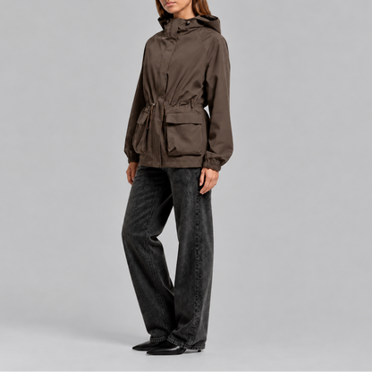 Women's Waterproof Hooded Jacket with Adjustable Drawstring Waist