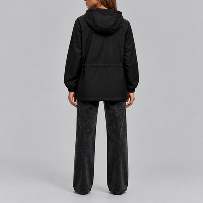 Women's Waterproof Hooded Jacket with Adjustable Drawstring Waist