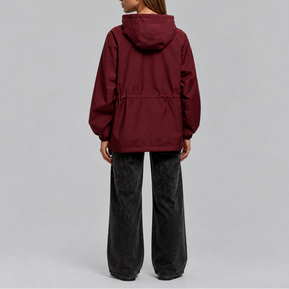 Women's Waterproof Hooded Jacket with Adjustable Drawstring Waist