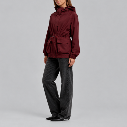 Women's Waterproof Hooded Jacket with Adjustable Drawstring Waist