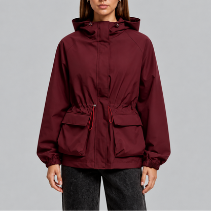 Women's Waterproof Hooded Jacket with Adjustable Drawstring Waist