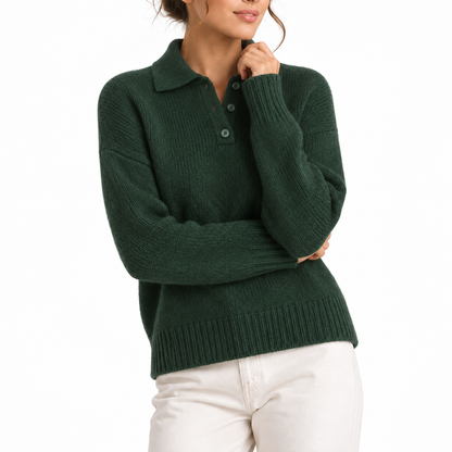 Women's Knit Collar Polo Sweater with Button Placket