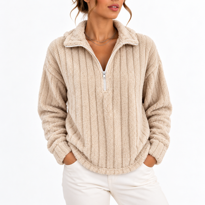 Women's Ribbed Half-Zip Fleece Sweatshirt