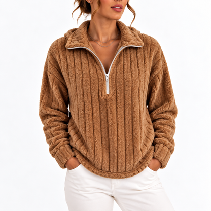 Women's Ribbed Half-Zip Fleece Sweatshirt