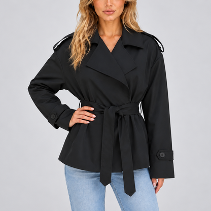Women's Short Double-Breasted Trench Coat with Belt