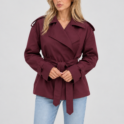 Women's Short Double-Breasted Trench Coat with Belt