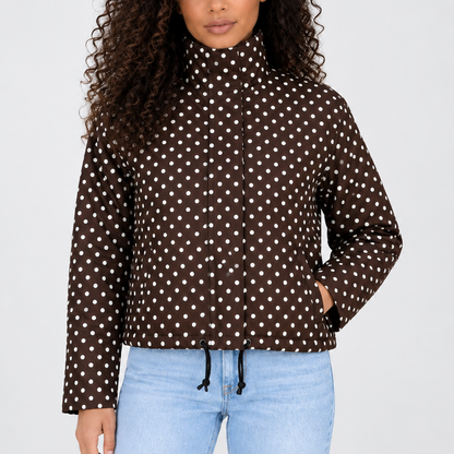 Women's Polka Dot Cropped Jacket with High Collar