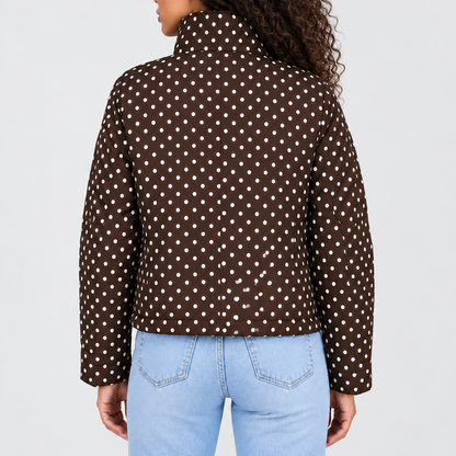 Women's Polka Dot Cropped Jacket with High Collar