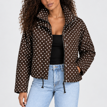 Women's Polka Dot Cropped Jacket with High Collar