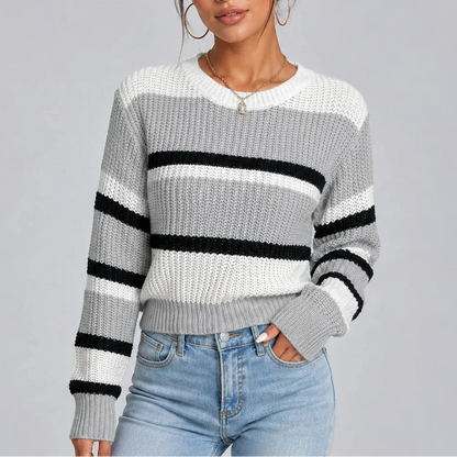 Women's Striped Crew Neck Knitted Sweater