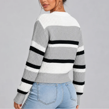 Women's Striped Crew Neck Knitted Sweater