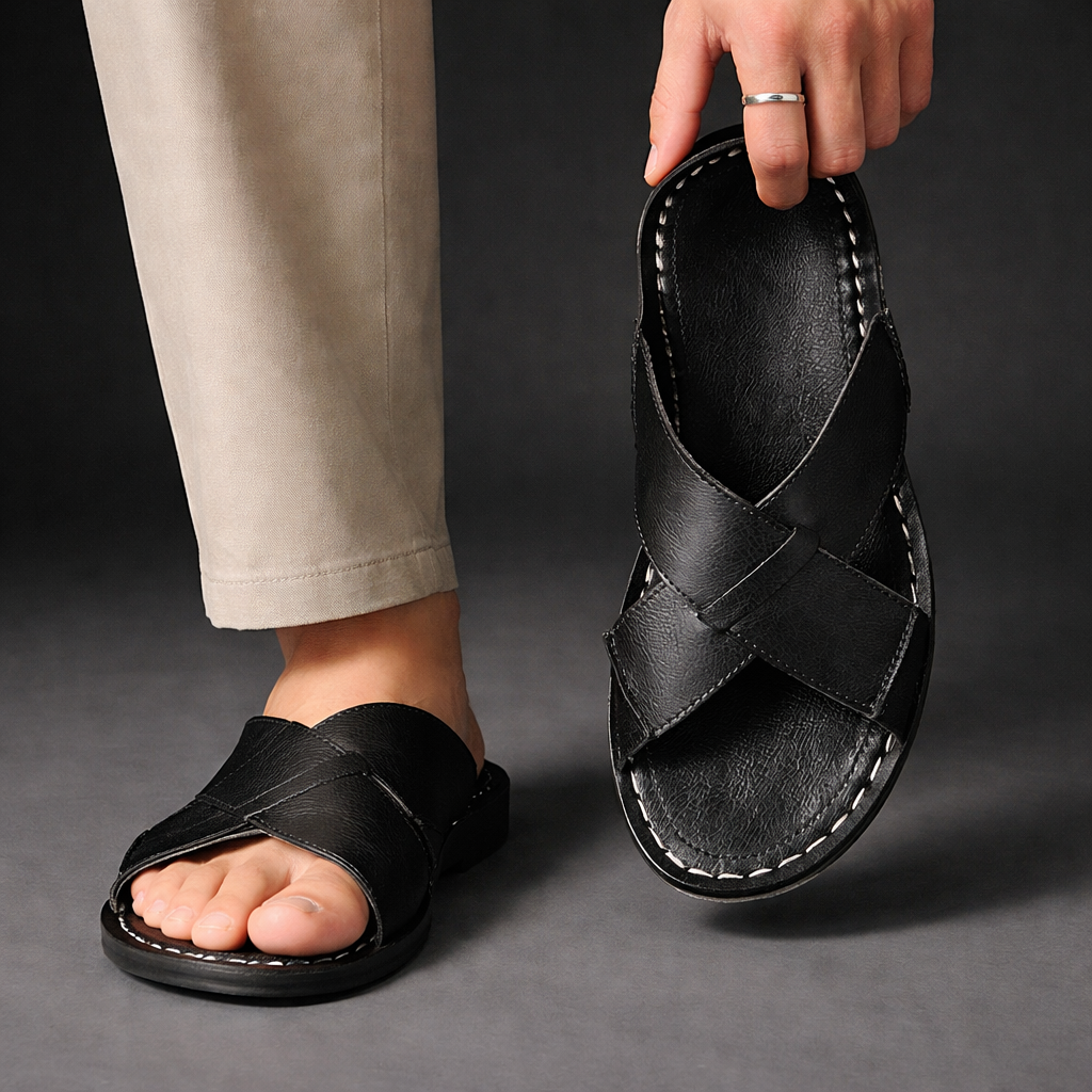 Wide Strap Leather Sandals