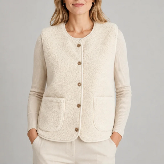 Women's Teddy Fleece Button-Up Vest with Pockets