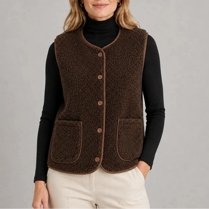 Women's Teddy Fleece Button-Up Vest with Pockets