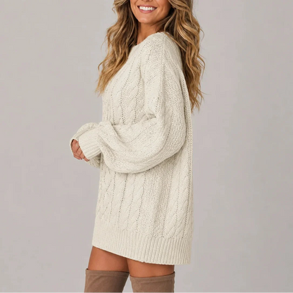 Women's Oversized Cable Knit Jumper Dress with Long Sleeves